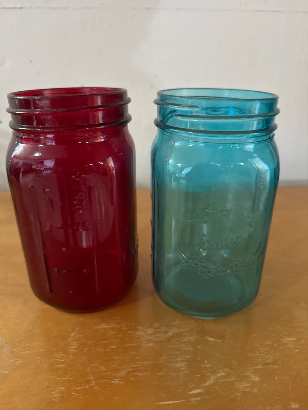 Gemini Colored Glass Mason Jars Red & Aqua Set of 2